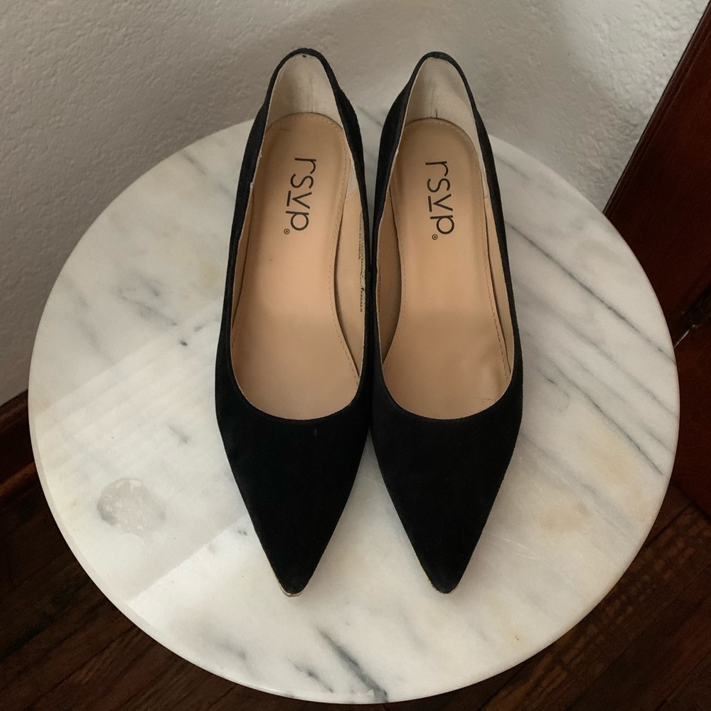 Black suede, kitten heels